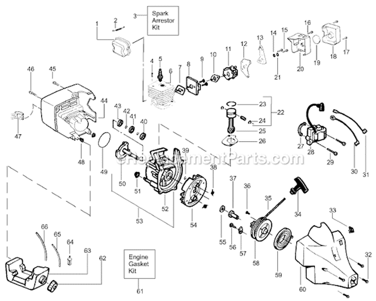 Page B Diagram and Parts List for XT400 Type 1 Weed Eater Trimmer